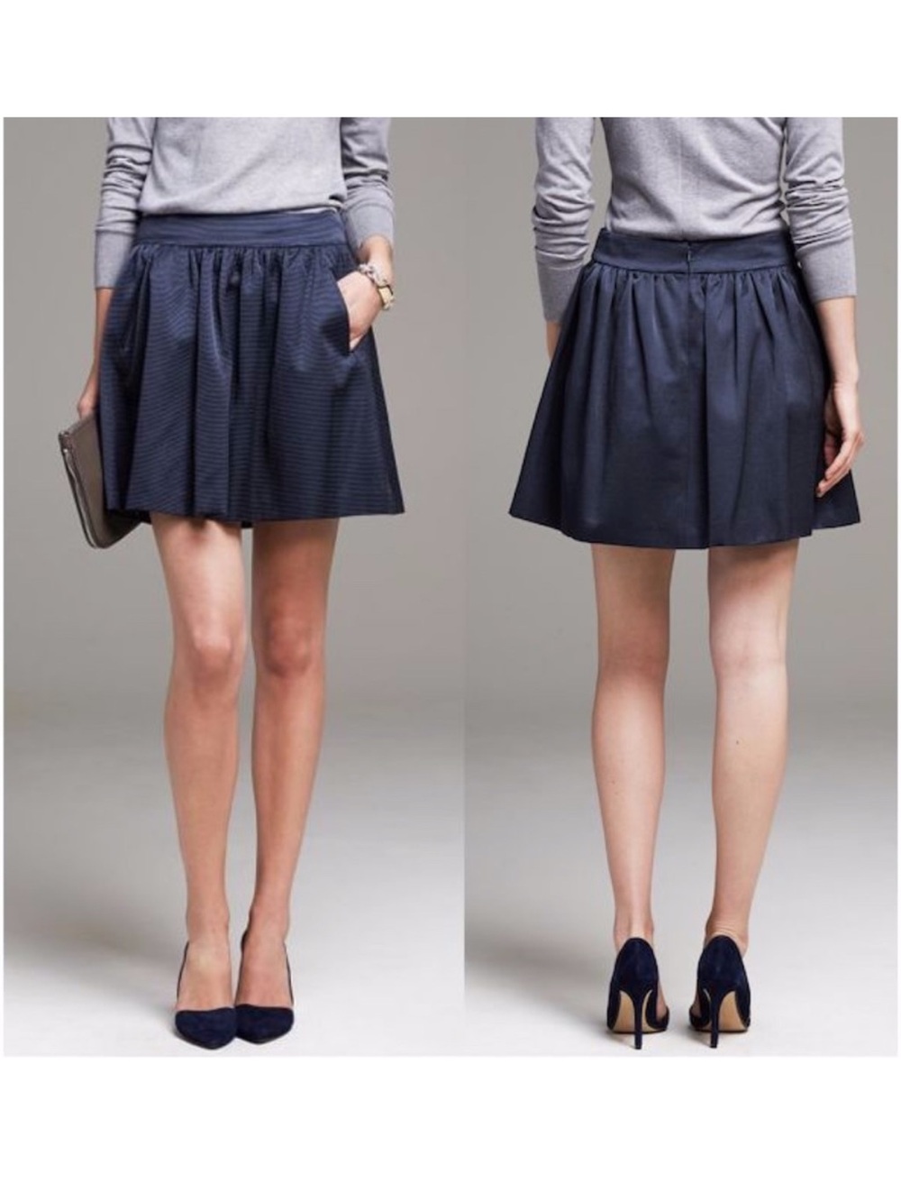 Banana Republic Faille Shine Mini Skirt Pleated Blue Size 2